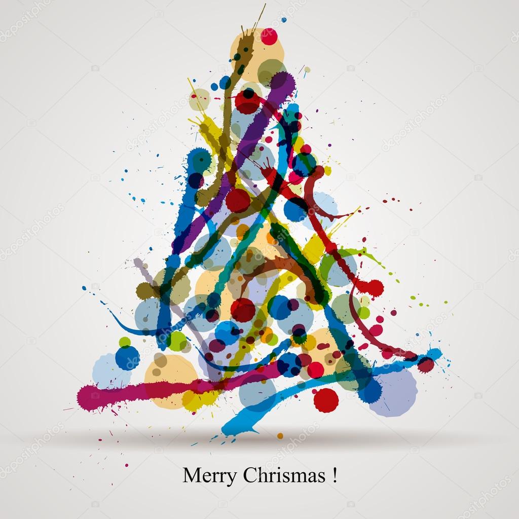 Christmas greetings card with colorful ink splatters.