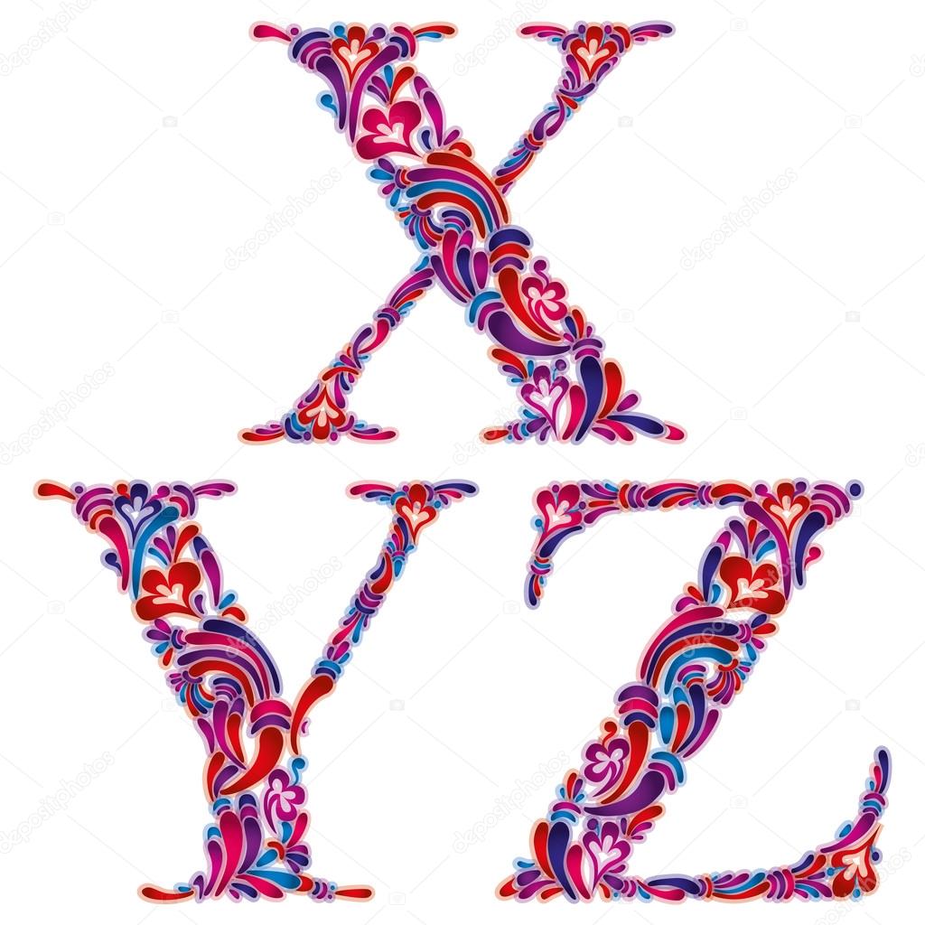 Floral letters x y z.