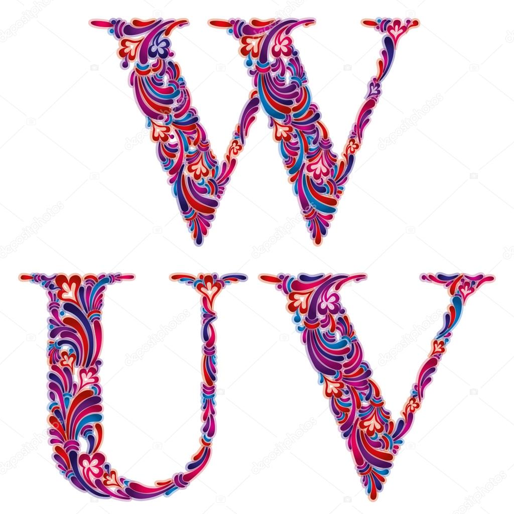 Floral letters u v w.