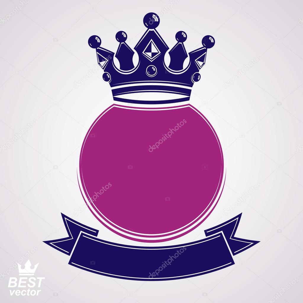 Vector circle with 3d decorative royal crown and festive ribbon,