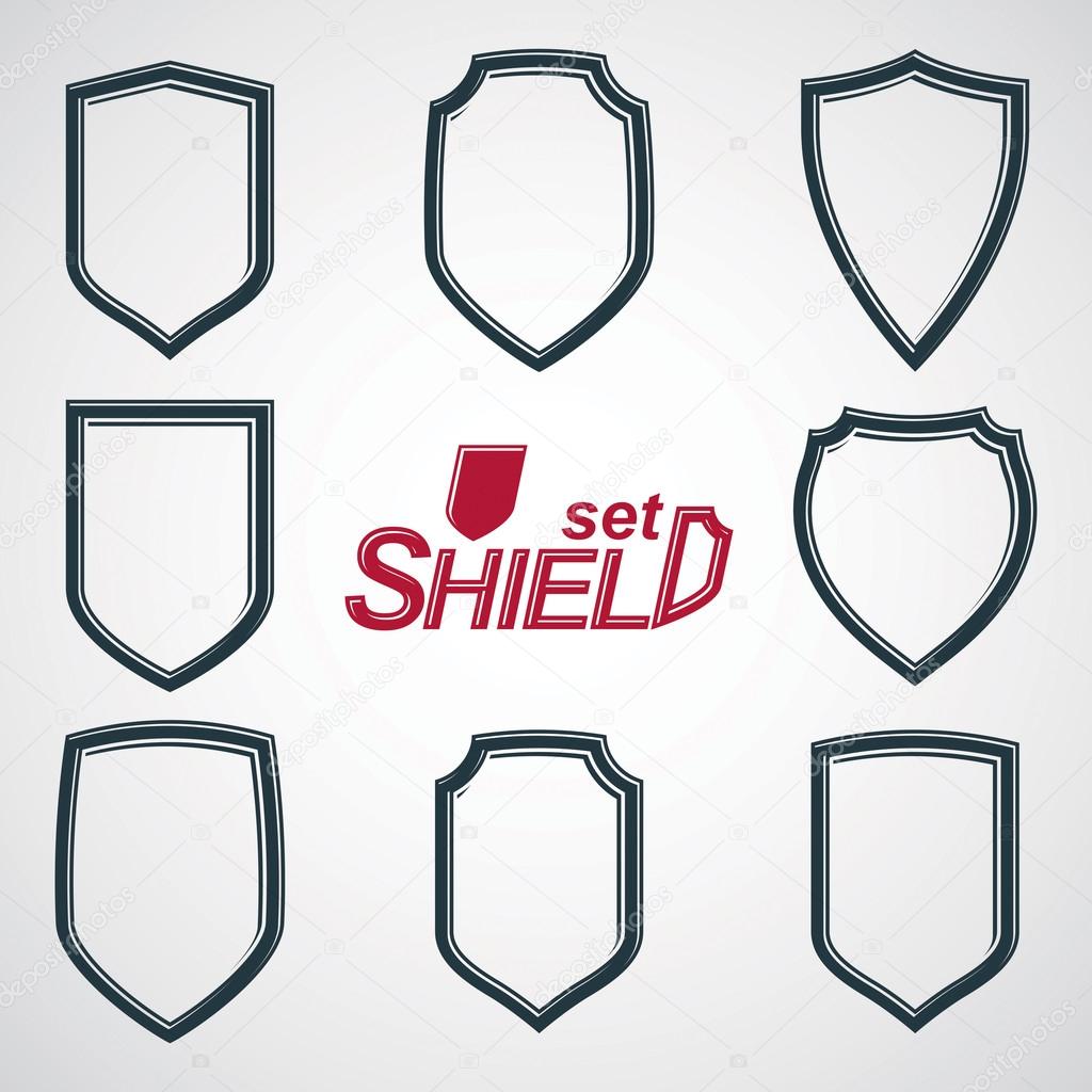 Collection of vector grayscale defense shields, protection desig