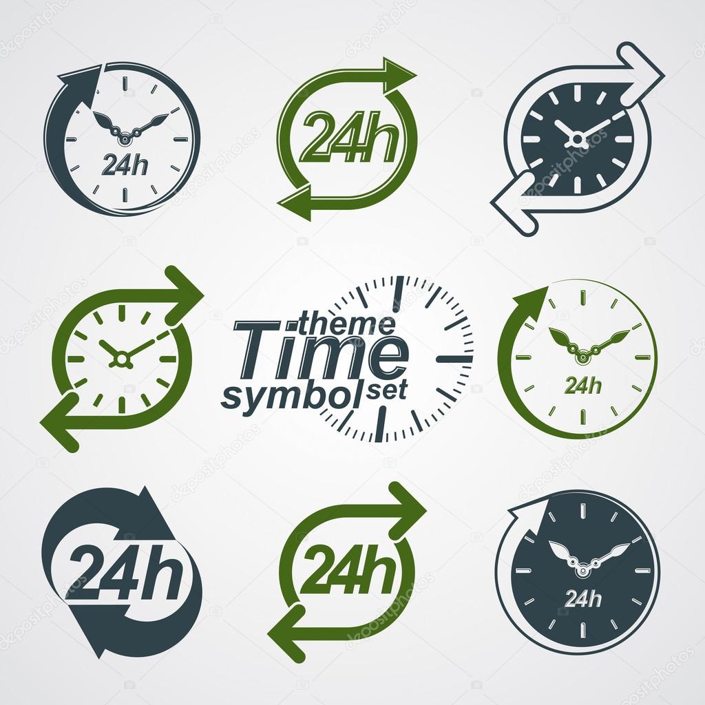 Graphic web vector 24 hours timer, around-the-clock flat pictogr