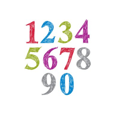 Şık vektör numaraları, el yazısıyla yazılmış rakamlar. 