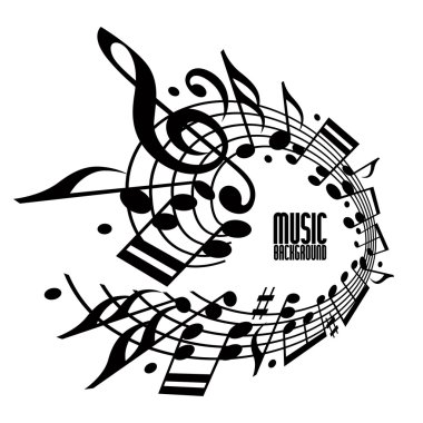 Basit tek renk müzik arka plan notları ve nota anahtarı ile.