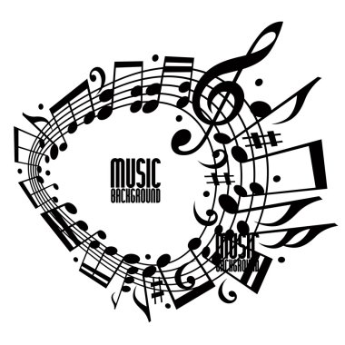 Basit tek renk müzik arka plan notları ve nota anahtarı ile.