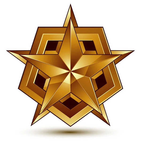 3D-vector klassieke koninklijk symbool, geavanceerde gouden sterren embleem — Stockvector