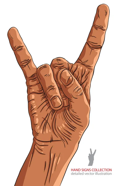 Rock on hand sign, rock n roll, hard rock, heavy metal, musica, d — Vettoriale Stock