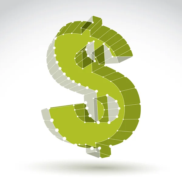3d malla elegante signo de dólar verde web aislado en el fondo blanco — Vector de stock