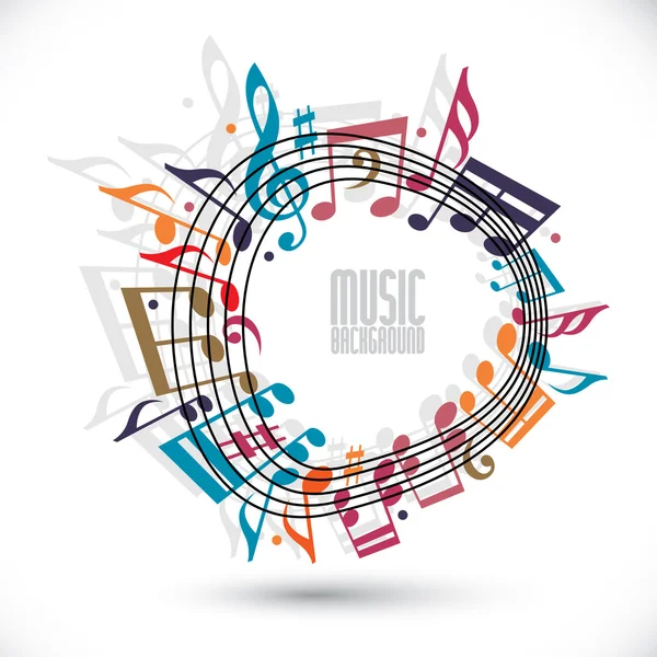 Fondo de música colorida con clave y notas, hoja de música en ro — Vector de stock