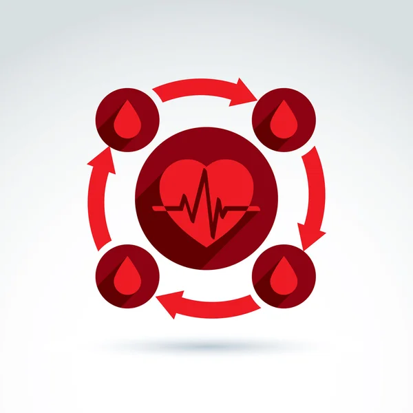 Dolaşım sistemi kalp kardiyogram ve kan simgesi, kardiyo, bloo — Stok Vektör