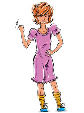 Kızgın bir Kafkas Kızıl saçlı Teen tam uzunlukta çizim vektör