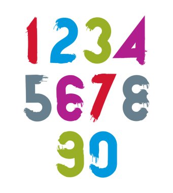 Kaligrafi numaraları mürekkep fırça ile renkli vektör sa çizilmiş