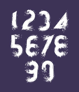 Vektör şık fırça basamak, el yazısıyla yazılmış sayılar, beyaz doodle 