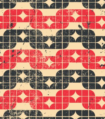 Renkli yıpranmış Tekstil geometrik seamless modeli, siyah ve kırmızı 