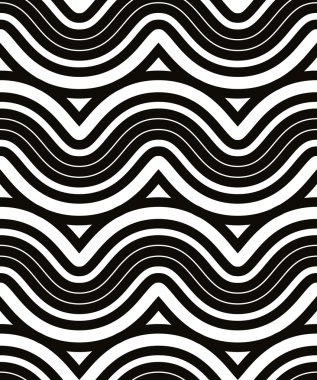 Seamless modeli, siyah ve beyaz vektör arka plan dalgalar.