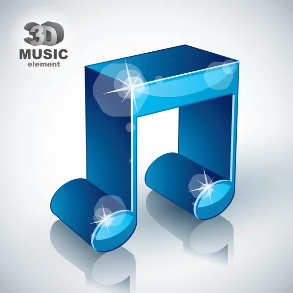 Funky blau musikalische Note 3d moderne Stil-Ikone isoliert. — Stockvektor