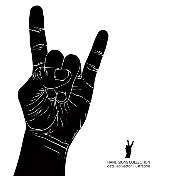 Rock on hand sign, rock n roll, hard rock, heavy metal, música, d — Vector de stock