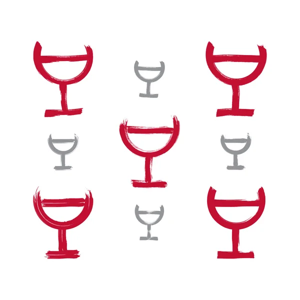 Set of hand-drawn simple half full wineglasses, collection of br — Stock Vector