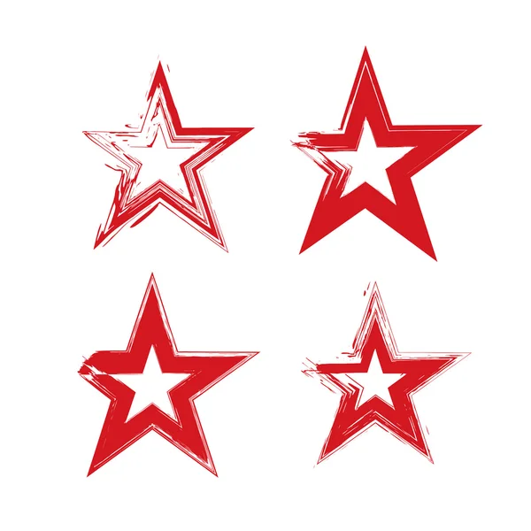 Set of hand-drawn soviet red star icons scanned and vectorized, — Stock Vector
