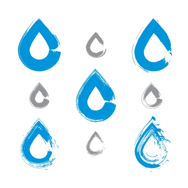 Conjunto de iconos de gota de agua azul pintados a mano aislados en la espalda blanca — Vector de stock