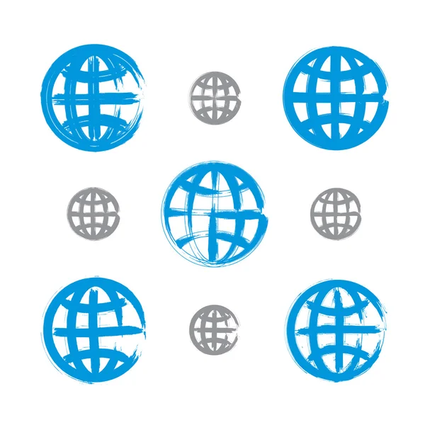 Set di icone del globo di terra dipinte a mano isolate su backgrou bianco — Vettoriale Stock