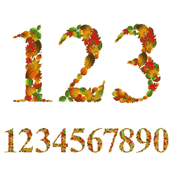 Numbers made with leaves, floral numerals set, vector design. — Stock Vector