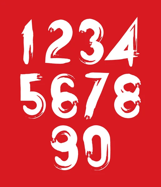 Handwritten white vector numbers on red backdrop, stylish number — Stock Vector