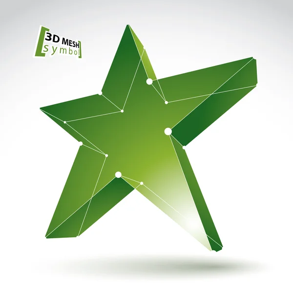 3d malha verde estrela sinal isolado no fundo branco, colorido e — Vetor de Stock