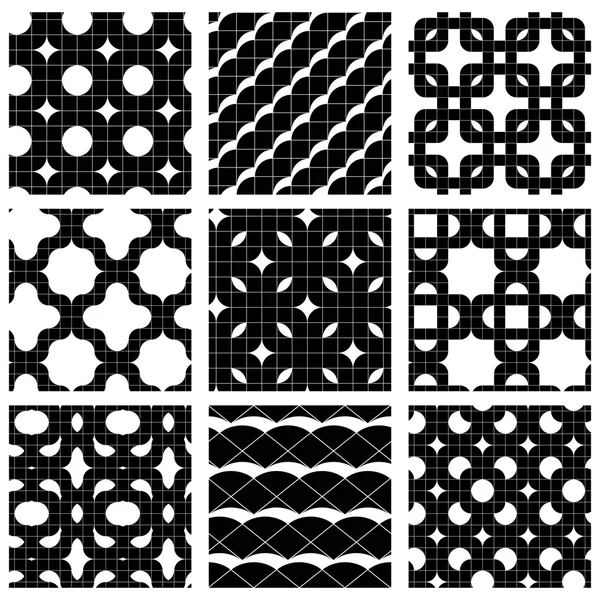 Set of grate seamless patterns with stars, and geometric figures — Stock Vector