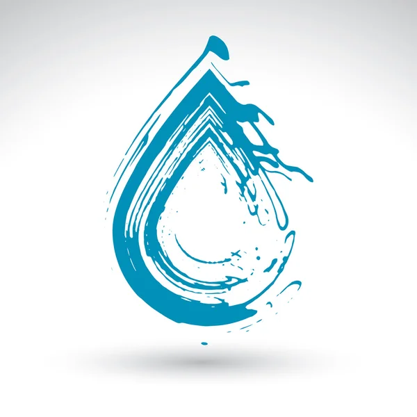 Icône de goutte d'eau bleue peinte à la main isolée sur fond blanc , — Image vectorielle