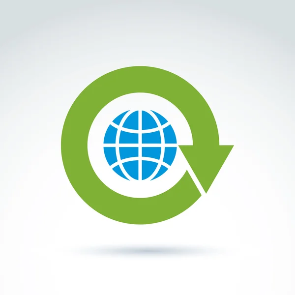Flecha de actualización verde colocada alrededor del planeta, reciclaje conceptual — Vector de stock