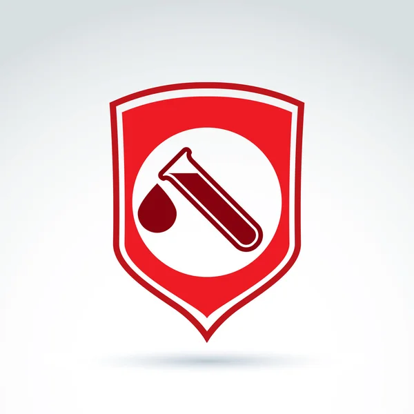 Ilustração vetorial de um símbolo escudo vermelho e tubos de ensaio com um — Vetor de Stock