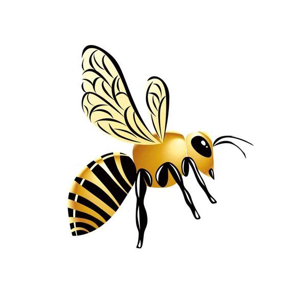 Золота глянцева ілюстрована осика, смугаста жовта комаха на білому фоні — стоковий вектор