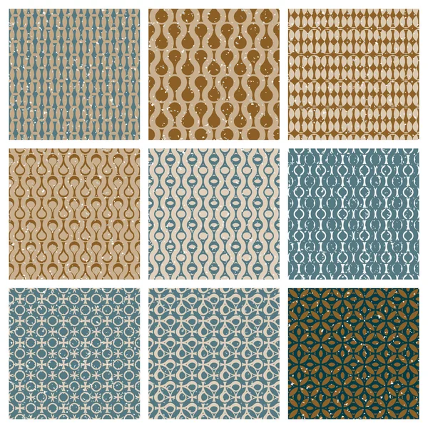 Vintage style aged seamless tiles set with grungy dirt textures. — Stock Vector