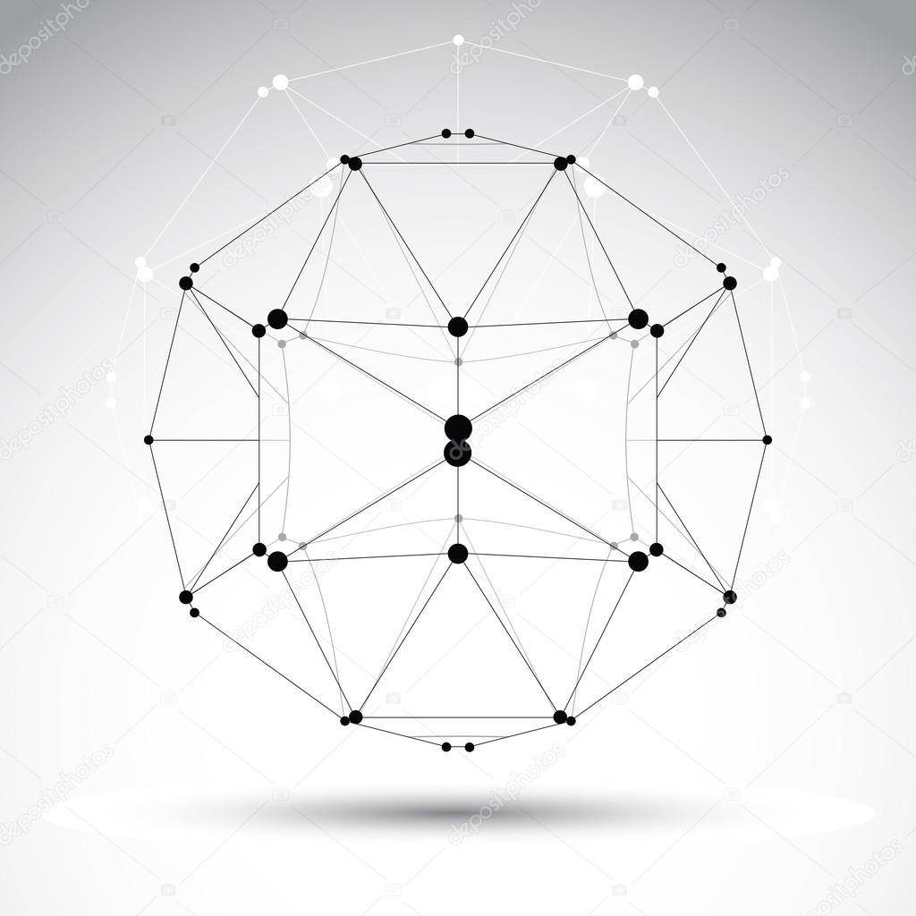 3D polygonal geometric wireframe object, vector abstract design 