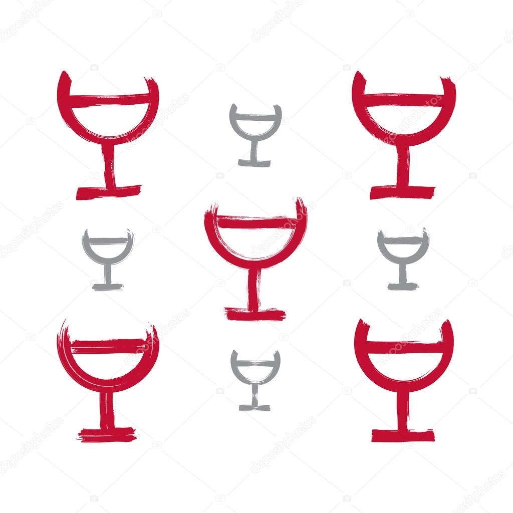 Set of hand-drawn simple half full wineglasses, collection of br