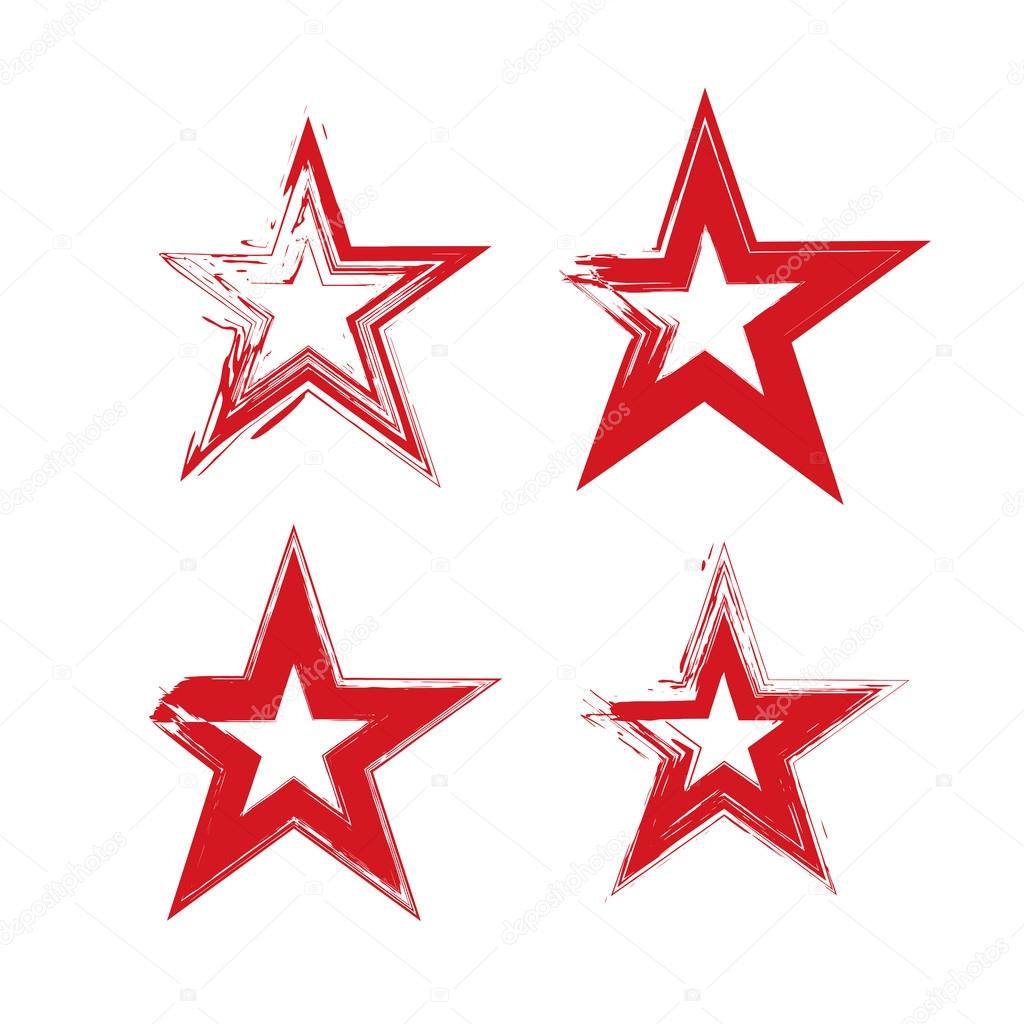 Set of hand-drawn soviet red star icons scanned and vectorized, 