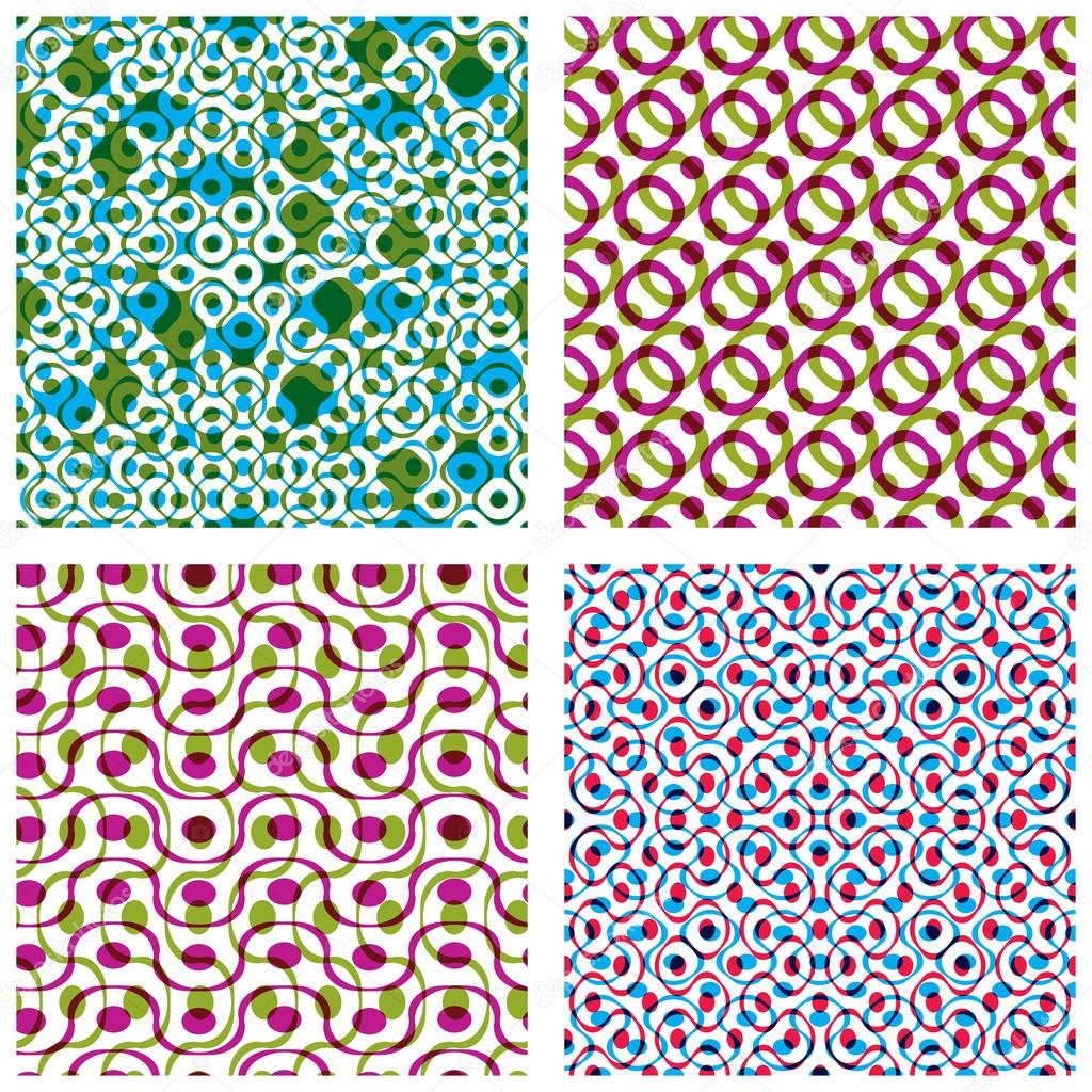 Four colorful dotted seamless patterns, set of bright polka dot