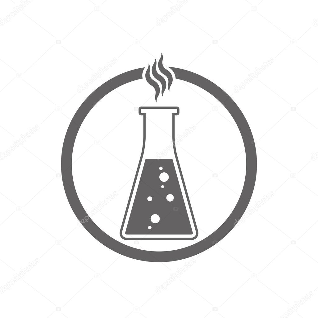 Chemical flask with reaction vector icon.