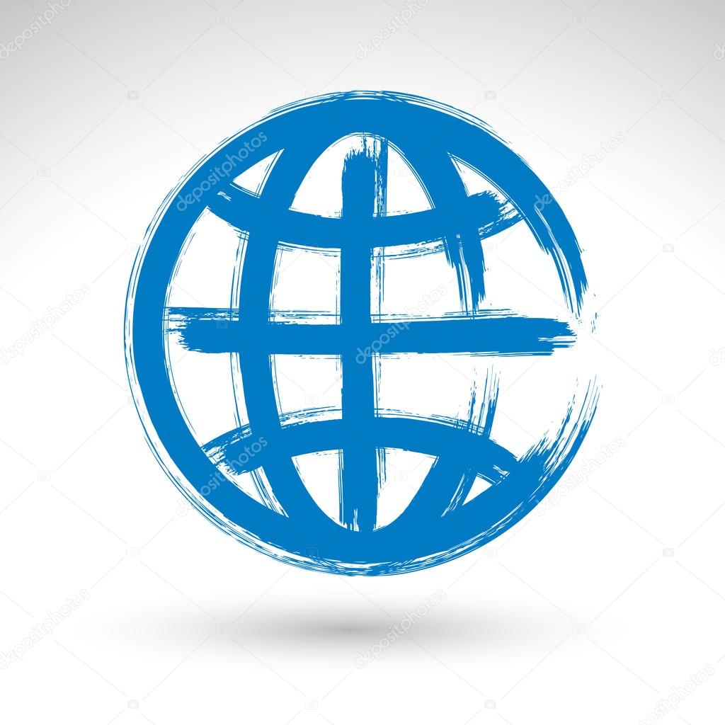 Hand painted earth globe icon isolated on white background, simp