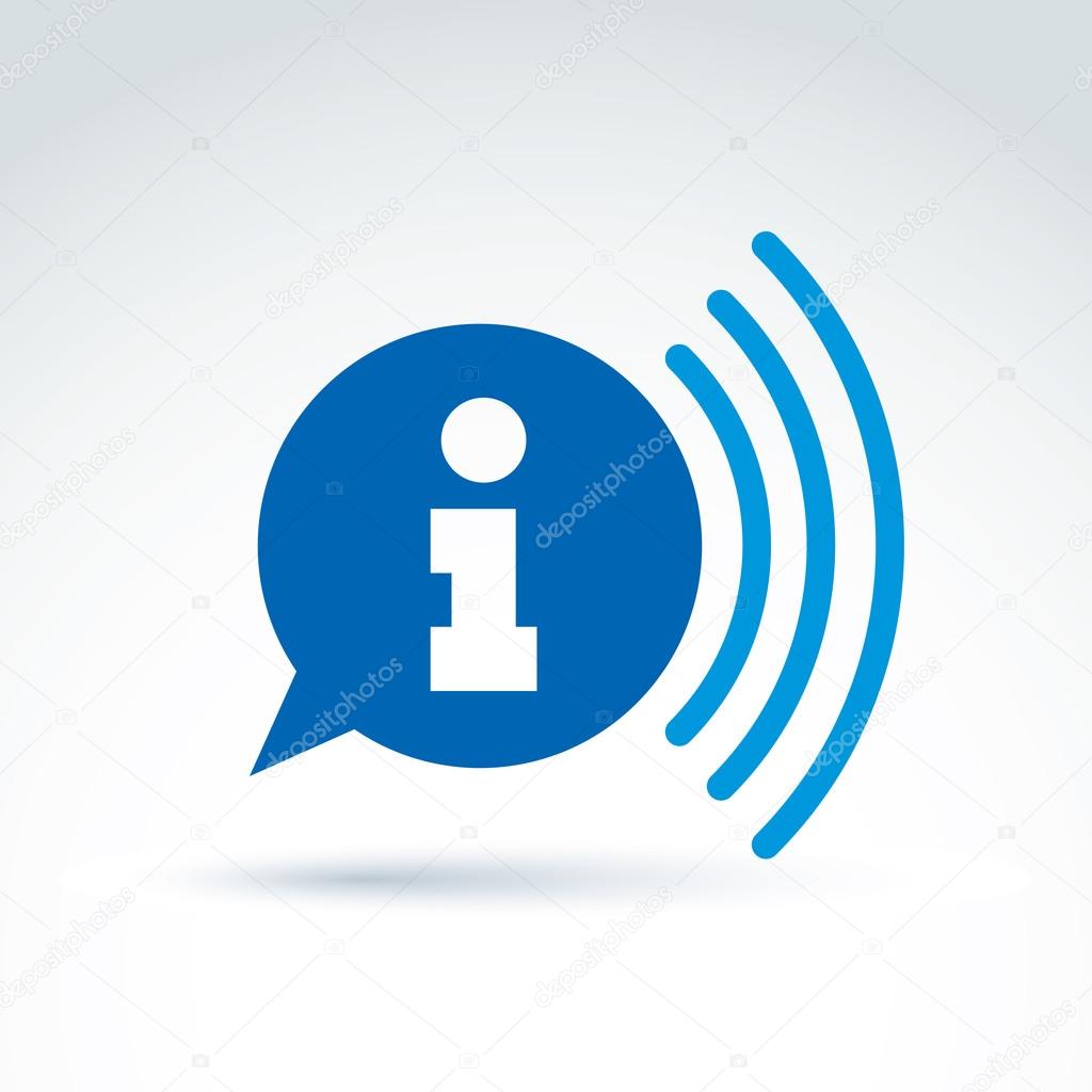 Speech bubble with information sign, blue vector podcast icon. C