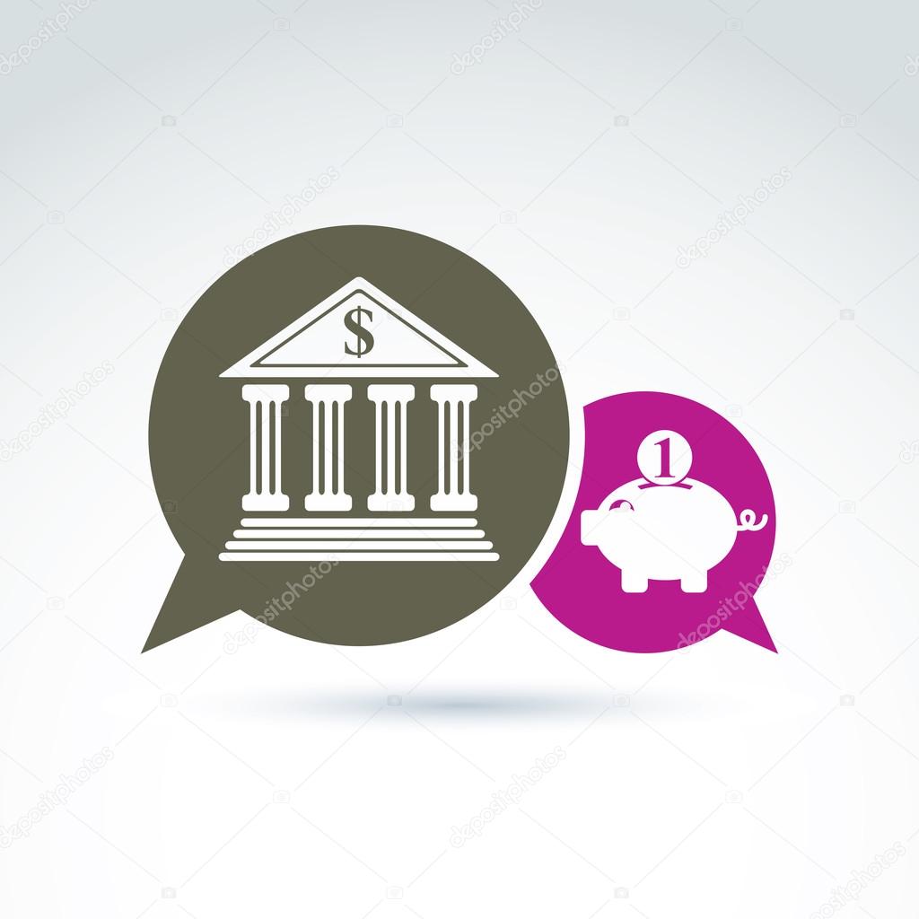 Vector banking symbol, financial institution icon. Speech bubble