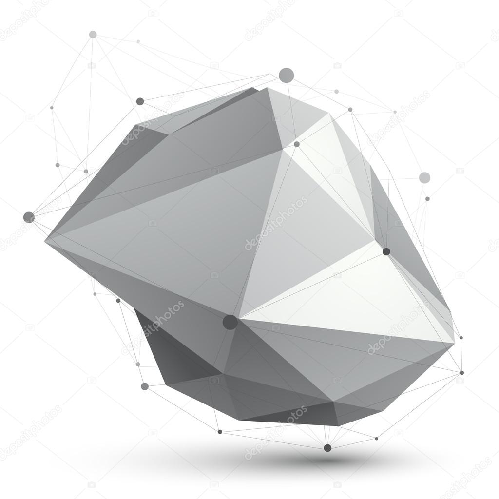 Abstract 3D structure polygonal vector network object, grayscale