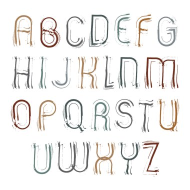 Vektör büyük harfler set, parlak script çizilmiş, çizgili dr