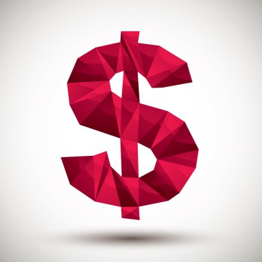 Kırmızı dolar işareti geometrik simgesi 3D modern tarzı için en iyi yaptı