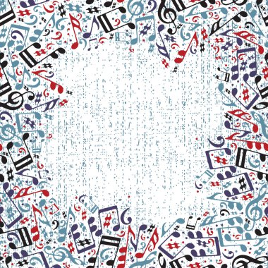 Beyaz backg üzerinde parlak müzik notaları ile vektör renkli çerçeve