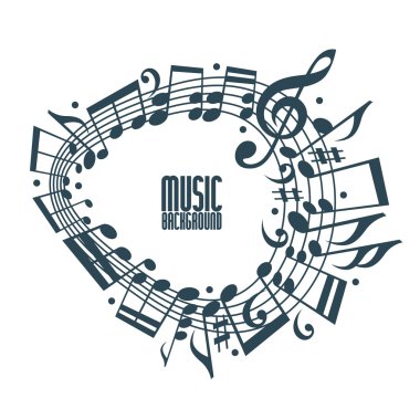 Basit tek renk müzik arka plan notları ve nota anahtarı ile.