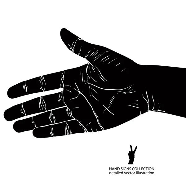 Hand prepared for handshake, detailed black and white vector ill — Stock Vector