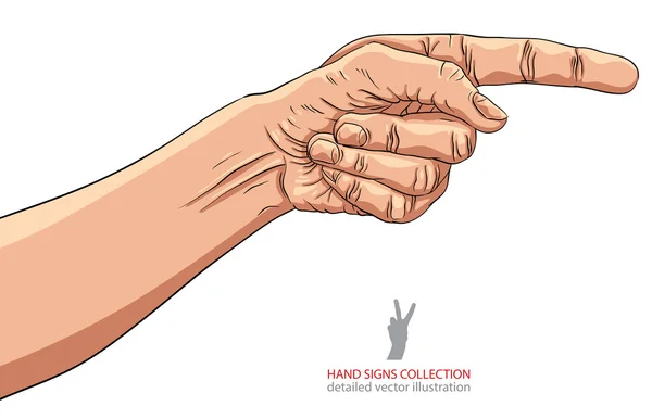 Mano rivolta verso il dito, illustrazione vettoriale dettagliata, segno della mano . — Vettoriale Stock