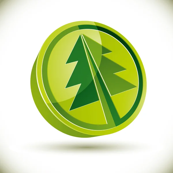 3d green round Christmas tree icon. — Stock Vector